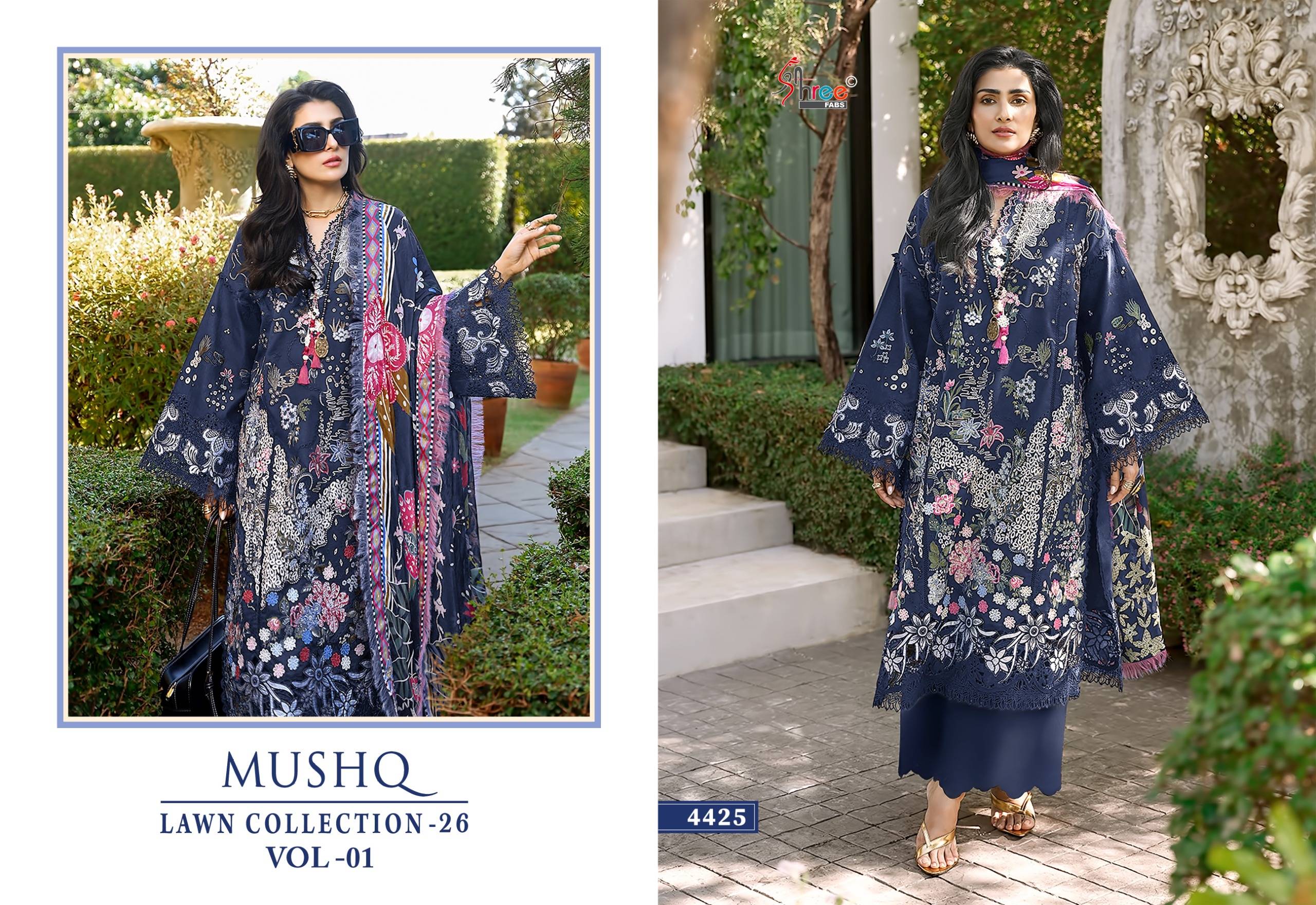 MUSHQ LAWN COLLECTION VOL-1 By Shree fabs 4421 To 4426 Series Pakistani Stylish Embroidered PURE COTTON Dresses At Wholesale Price
